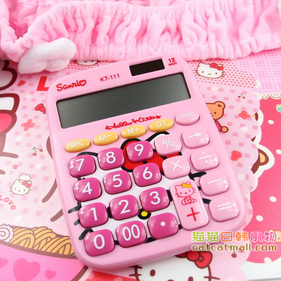 【111】热卖Hello Kitty粉色太阳能计算器 12位 大按键款(170g)