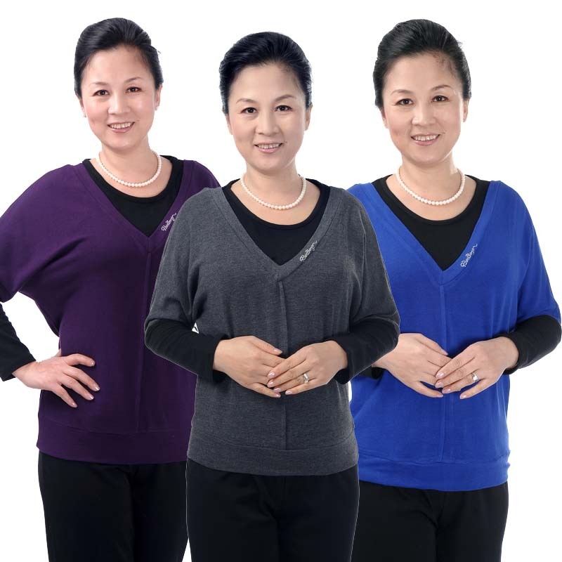 新款特价中老年女装春秋装长袖T恤中年女装加肥加大码妈妈装T恤 新款特价中老年女装春秋装长袖T恤中年女装加肥加大码妈妈装T恤