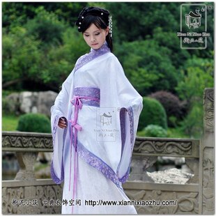 衔泥小筑汉服暗纹提花绸织锦衣缘大摆双绕长曲裾琴雪 紫