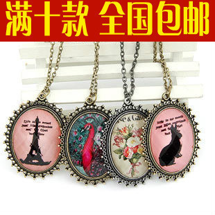  1822韩版饰品批发 复古铁塔兔子赫本花朵孔雀项链毛衣链 新款