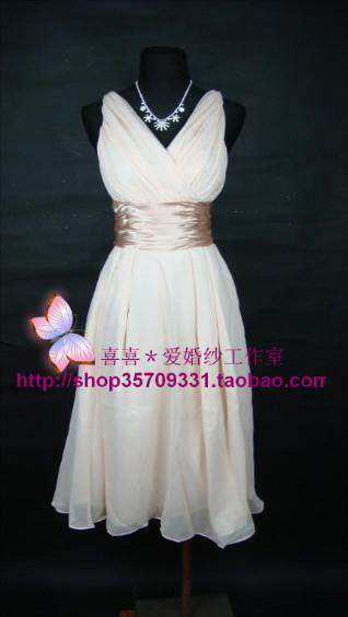 948希臘香槟色短款小礼服伴娘裙伴娘服实物图新娘礼服可定做A