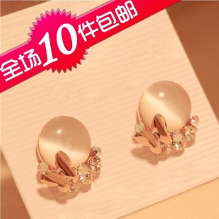  0190 韩版饰品 时尚可爱翩翩蝴蝶水钻晶莹剔透猫眼耳钉耳饰