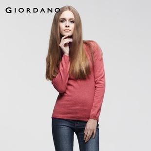 Giordano knit shirt ladies ' smooth round neck wool cotton knitwear 01351560