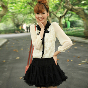  蕾丝衫 衬衫 雪纺衫 打底衫 长袖雪纺衫 小衫 蝴蝶结日式女装上衣