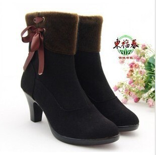  #独畅团#老北京布鞋正品冬新款高跟棉鞋黑舞蹈女靴子DL22-223