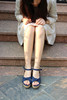 日本原单外贸(单外贸)夏季日系舒适帆布，松糕厚底森女坡跟高跟凉鞋女鞋