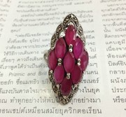 泰国--S925纯银--乌金石--进口玫红锆石--戒指戒指/指环植物花卉