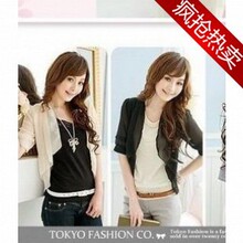 【秒杀】韩版女装10新款休闲双层波浪后绑雪纺罩衫短外套