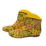 柔软轻便黄色至尊宫庭花色印花低筒雨靴女靴