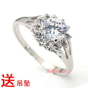  588群芳1克拉八心八箭瑞士钻石锆石仿真结婚钻戒指女食指韩版潮人