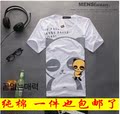 男装新款 修身型男士上衣服韩版外贸瘦版国宝卡通画 短袖T恤纯棉