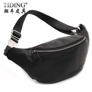 潮牛 韩版男士户外骑行休闲多功能真皮小腰包胸包男包斜挎包 3036