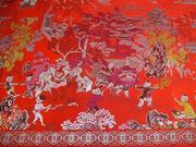 (高档)杭州七彩织锦缎丝绸，被面子风景百子图复古婚庆送礼佳品