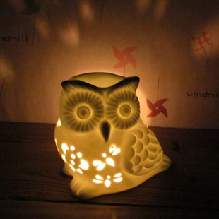 陶瓷镂空蜡烛香薰灯猫头鹰，小夜灯简约创意，家居摆件精油灯