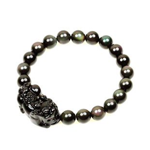  甡轩和正品 特价开光天然黑曜石貔貅手链水晶手链 招财助运男女款