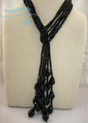 韩版时尚黑色水晶，长款项链黑水晶毛衣链长项链，多层围巾链