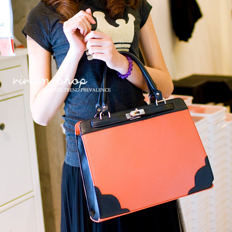 欧美简约女包新款撞色...