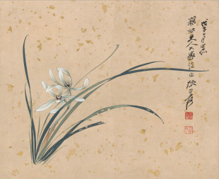 仿古画复制品张大千兰花图新中式装饰画，挂画玄关花鸟画名人字画