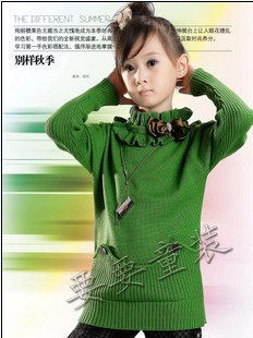 /女童毛衣09新款/花边领儿童针织衫/女童<em>加长</em>毛