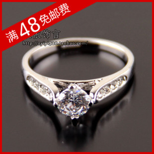  结婚戒指女 60分八心八箭瑞典锆钻戒子 四爪皇冠仿真钻戒韩版指环