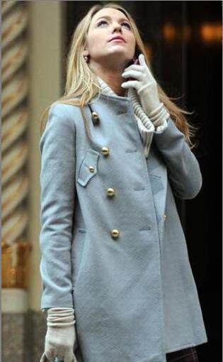 gossip girl 绯闻女孩 绯闻少女 serena 蓝色毛呢大衣外套
