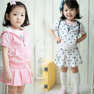  韩版新款童装 女童学院风纯棉钻石裙套装 儿童休闲套装 纯棉裙装