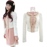 2011年韓國女裝秋冬新品Pinknbabi花邊純白長袖短款外套開衫
