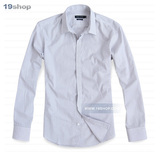 【19shop 精选】PJ精致细条暗门襟全棉长袖衬衫 货号301