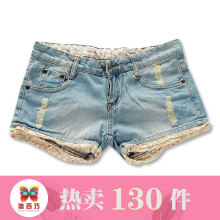夏季百搭 碎花水洗<span class=H>破洞</span>牛仔裤短裤子 2012春装新款韩版女装热裤