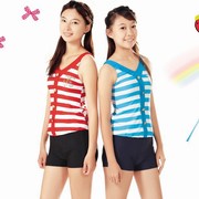 品牌华黛思温泉少女儿童游泳衣女分体平角73212左红白条