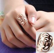 食指戒指韩版潮人女指环 时尚夸张镂空花朵玫瑰金 优雅甜美个性