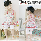 快快童装 ~超可爱樱桃丸子背带花边上衣 +白色打底裤套装 现货
