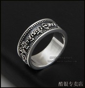 男戒指食指精雕细泰银，指环925银复古成熟个性，潮人金刚杵纯银戒指