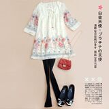 白金天使 2010 秋装新款 美日单碎花雪纺裙子 长袖雪纺连衣裙4306