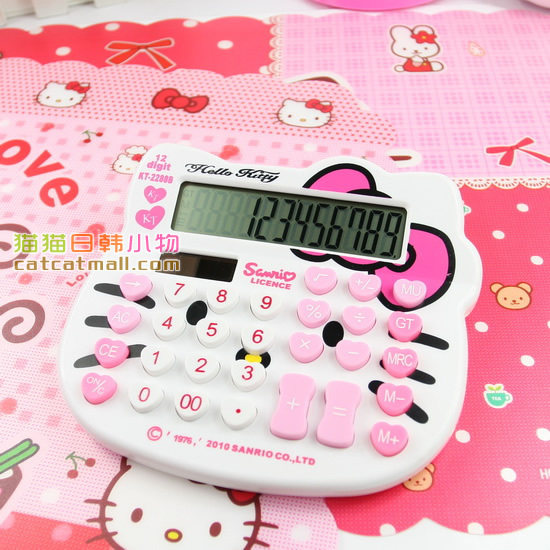 【2288】Hello Kitty猫头造型计算器 蝴蝶结 太阳能 12位(139g)