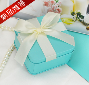 糖果盒马口铁蓝色喜糖盒欧式创意个性方形，小号结婚铁喜糖盒