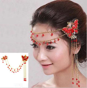  蝶恋 新娘头饰红色 结婚饰品额饰 发饰 婚纱中式礼服配饰可做