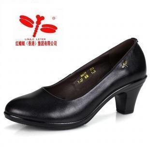  新款香港红蜻蜓正品真皮单鞋女士皮鞋OL牛皮大码中跟女鞋工作鞋