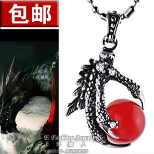  包邮 复古辟邪转运龙珠 项链男士韩版时尚钛钢玛瑙项链饰品非主流