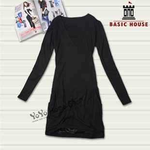 <悠家店>BASIC HOUSE/百家好 女子休闲韩版黑色长款打底衫
