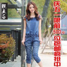 淘宝网2012夏季新款 复古女装 韩版短袖休闲牛仔套装七分裤运动套装03