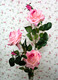 非常田园的仿真花5头粉红色纯洁卷边大玫瑰