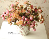 【居家花艺套装】绢花/仿真花 秋色山茶+欧式田园陶瓷<span class=H>花瓶</span> 预售