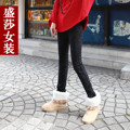 2012新款春装韩版显瘦雪花加厚加绒牛仔裤女小脚裤铅笔裤潮