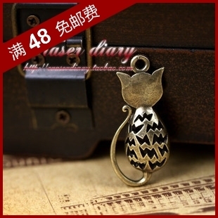  DIY饰品材料配件 32mm 古铜色 复古立体空心miss猫 挂饰165#-B