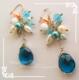 孔雀蓝水晶泪滴珊瑚耳环