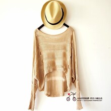 淘金币 2011女装新品 秋装欧美风宽松套头蝙蝠袖<span class=H>破洞</span>毛衣针织衫