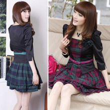 [dandan.深蓝]2012春装新款 女装假<span class=H>两件</span><span class=H>套</span> 格子连衣裙 春<span class=H>秋</span> 裙子