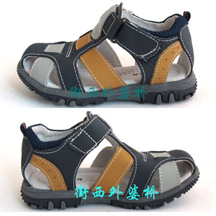  俄罗斯订单 外贸童鞋 内外全皮运动款男童包头凉鞋！26到31码
