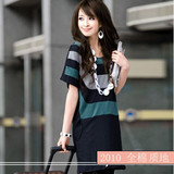 新品<span class=H>2010韩版</span>女装热卖夏装秋装淑女修身条纹连衣裙子清仓